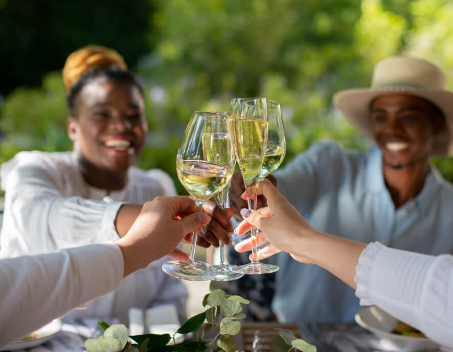 Customers at Vergelegen celebrating over a glass of wine